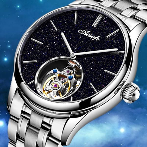 Principal Asesop Real Tourbillon Diamond Wristwatch Star Sky Sky Flying Mechanical Watches for Men Sapphire Relógio à prova d'água