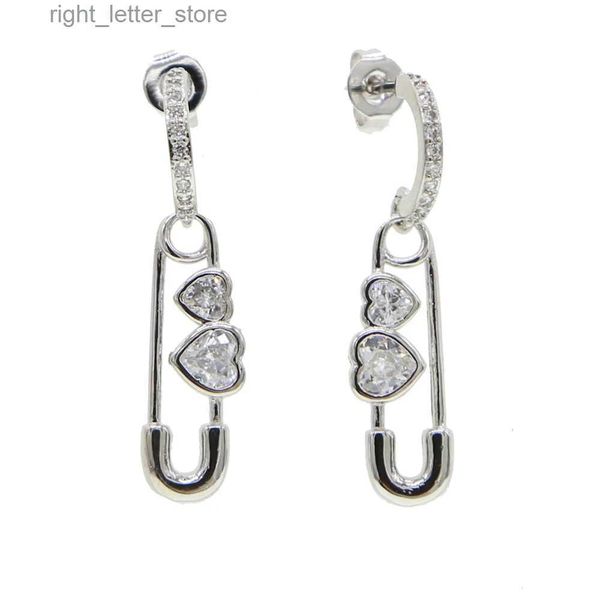 Stud 2023 Verão Novo Design Segurança Pin Coração Forma Dangle Brincos Com Cz Pavimentada Para Mulheres Bonito Menina Festa De Casamento Jóias Atacado YQ231128