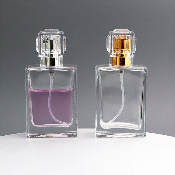 1 oz 30ml boş parfüm şişeleri Zarif kare açık cam şişe İnce sis parfüm, kolonya ve aromaterapi spreyleri için xvbbk