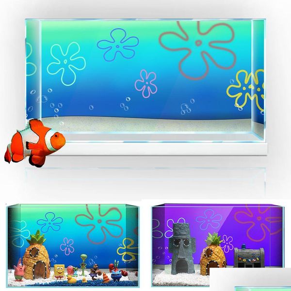 Aquarien Cartoon Bob Unterwasser Aquarium Hintergrund Aufkleber 16X24 In 41X61Cm Hd-druck Tapete Aquarium Hintergrund Dekorationen P Dhgoi