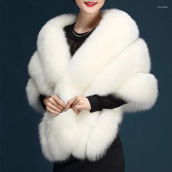 Pele feminina 155x40 cm oversized branco nupcial casamento xale inverno feminino falso fofo macio capa grossa quente casaco jaqueta