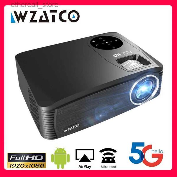 Projektoren WZATCO C6A Smart-Projektor Full HD 1080P 300 Zoll großer Bildschirm Android 9 WiFi Beamer 4K 3D-Video Tragbarer Heimkino-Projektor Q231128