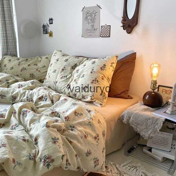 Set di biancheria da letto Set king size floreale retrò coreano Set di tessili per la casa in cotone 100% Morbido copripiumino singolo doppio con lenzuolavaiduryd