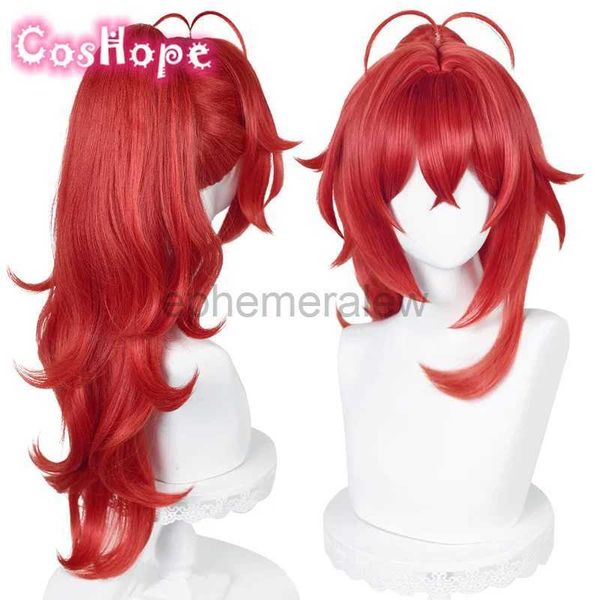 Anime Kostümler Diluc Cosplay Wig Yüksek Ponytail Kırmızı Peruk Cosplay Duluc Manga Peruk Anime Cosplay Peruk Isıya Dayanıklı Sentetik Peruklar ZLN231128