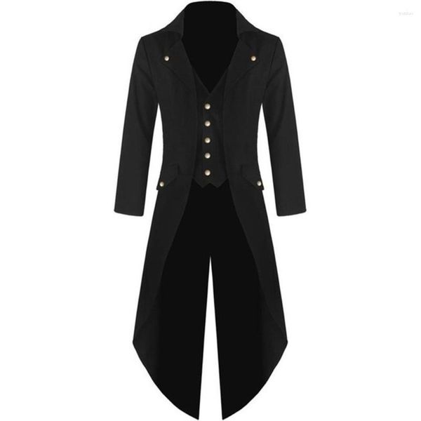 Trench da uomo 2023 Uomo Vintage Gothic Giacca lunga Autunno Retro Cool Costume uniforme Cappotto Steampunk Frac Pulsante Costume maschile # g3