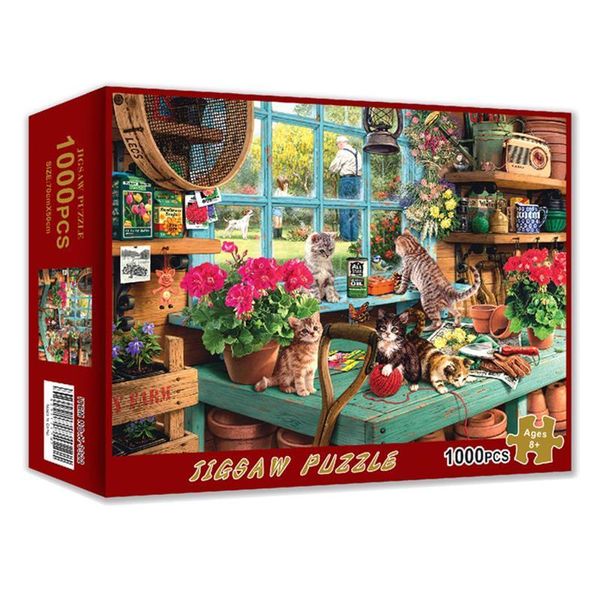 3D Puzzles 1000 Pinchet Pieces Bookshelf Cat Landscape Puzzle Ponvent