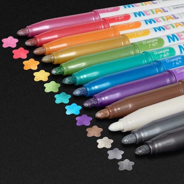 12pcsWatercolor Brush Haile 12 Farben Permanent Paint Metallic Marker Pen Scrapbooking DIY Art Marker Pens Schreibwaren Weihnachtsgeschenk P230427