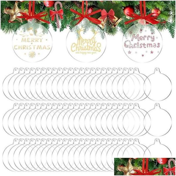 Weihnachtsdekorationen, klare Acryl-Ornamente, flache Ornamente zum Basteln, runder Ball, Blasenbaum, hängender Anhänger, DIY 231018, Drop D Dhitf