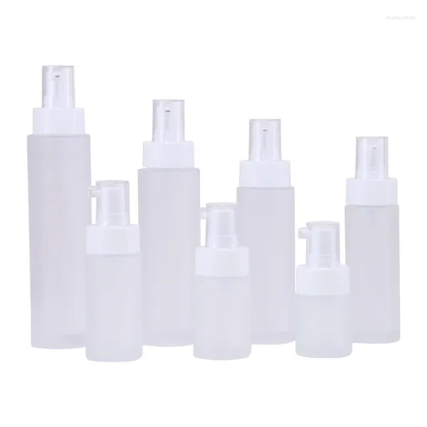 Vorratsflaschen 8 stücke 20 ml-120 ml Leere Klare Frostglas Lotion Flasche Tragbare Nachfüllbare Weiße Pumpe Kosmetische Verpackung Essenz Emulsion