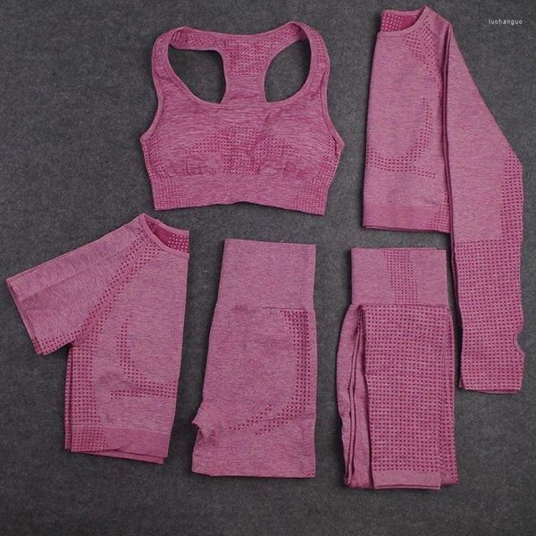 Damen-Zweiteiler, 2/3/5-teilig, nahtlos, für Damen, Sportbekleidung, Yoga-Sets, Workout, Sport-BH, Fitnessstudio, Kleidung, hohe Taille, Legging, Fitness, Damenanzüge