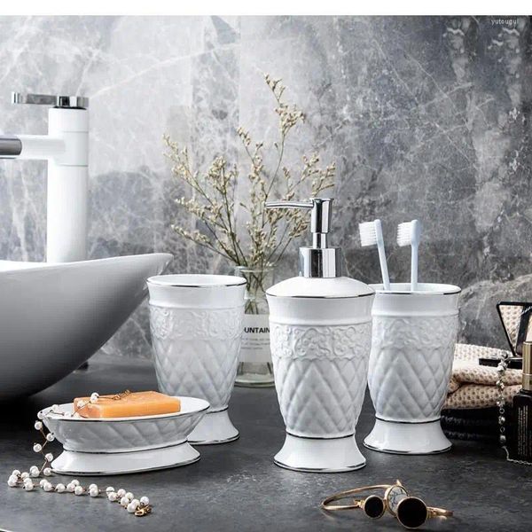 Bad Zubehör Set Kreative Hause Waschen Vier Stück Nordic Stil Keramik Seifenspender Gurgeln Tasse Teller Liefert Badezimmer Zubehör