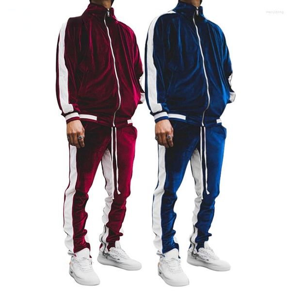 Tils de tracksuits masculinos de veludo de veludo de ouro masculino de outono de outono de inverno traje masculino e moletom grosso calça