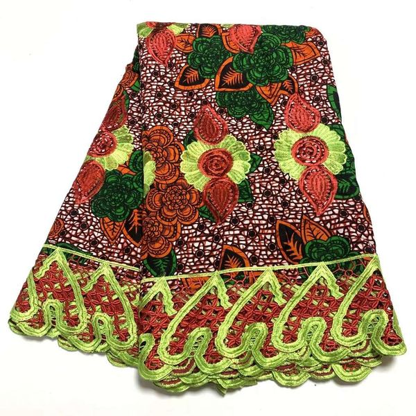 Kleider Hohe Qualität Luxus Afrikanische Ankara Wachs Stoffe Stickerei Nigerian Hochzeit Aso obi Spitze Material 5Yards Nähen Für Frauen kleid