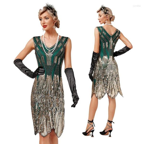 Vestidos casuais moda feminina 1920s 30s vintage lantejoulas franjas frisadas flapper gatsby cocktail vestido casamento festa formal verde