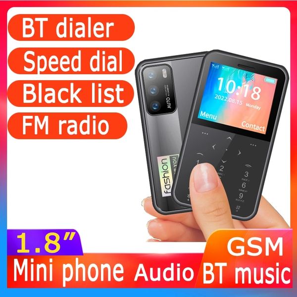 Ceia Mini Card Celular Cartões Dual SIM Voz mágica Discador BT Lista negra Gravador automático de chamadas Discagem Bluetooth Despertador Celular pequeno