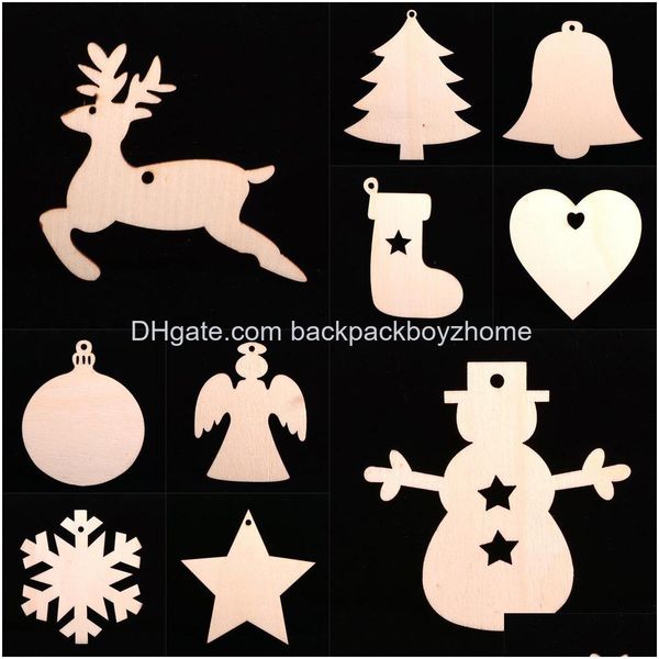 Decorazioni natalizie 10 Pz / lotto Ornamenti per alberi Trucioli di legno Pupazzo di neve Calzini di cervo Ciondolo appeso Decorazione Artigianato regalo di Natale Dhs Drop De Dhjyz