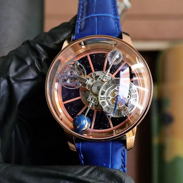 Göksel Tourbillon Erkekler Yüksek Kaliteli Saatler Otomatik Safir Ayna 47mm Büyük Kılıf Göksel Çift Eksen Tourbillon Makinesi Lüks Saatler