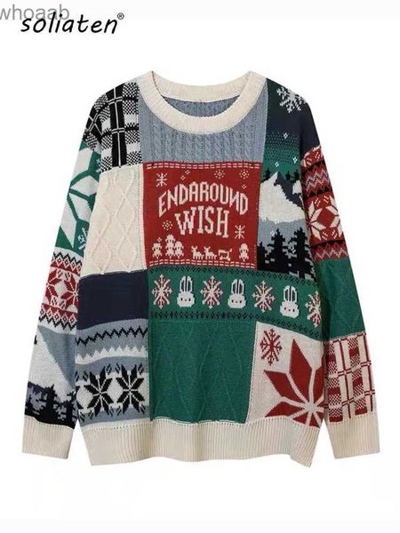 Женские свитера, рождественский свитер, милые топы с кроликом в стиле Харадзюку, женские свободные уличные вязаные свитера, снежный пуловер, новогодняя одежда C-195 YQ231128