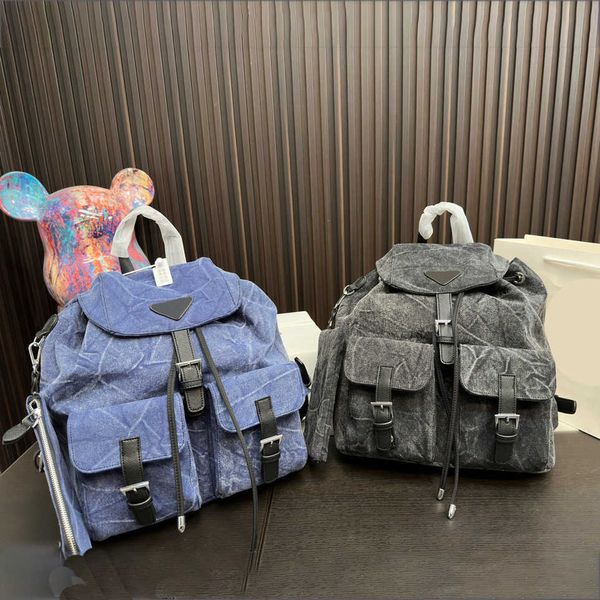 Designers de mochila de cordão mochila de luxo vintage lavagem denim mochilas unisex denim bookbags clássico grande capacidade multifuncional back packs 230420