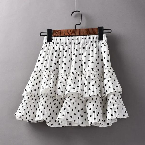 Saias coreanas doces damas polka pontas de chiffon bolo saias de verão alta cintura temperamento inchado A-line plissout skirt femme 230428