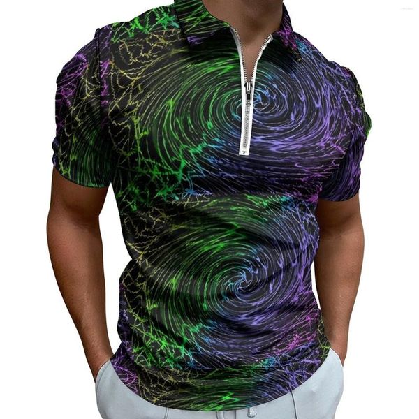 Herren-Poloshirts, Flachwasser-Poloshirt, Herren, mehrfarbig, Vortex, lässig, Strand, modisch, Reißverschluss-T-Shirts, Kurzarm-Design, übergroße Oberteile