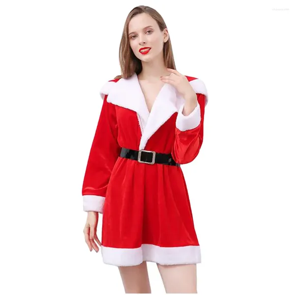 Abiti casual 2023 Costume da festa a tema natalizio Abito rosso da donna per adulti Spettacolo teatrale di Babbo Natale femminile