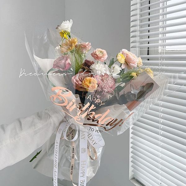 Verpackungspapier 50 x 57 cm, 15 Stück, Blumen-Geschenkpapier, OPP-Perlen-Zellophan, Blumenstrauß, alles Gute zum Geburtstag, Geburtstagsgeschenkverpackung 231127