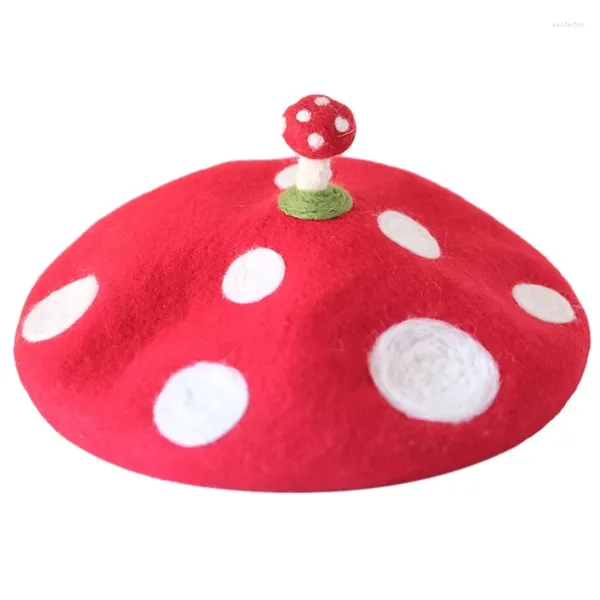 Berets meninas elegante pintor chapéu com lindo cogumelo ornamento para namorada y2k artesanal po adereços atacado