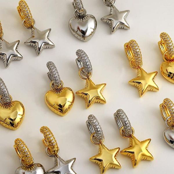 Creolen AENSOA 8 Designs Trendy Asymmetrische Mikro Intarsien Zirkon Herz Stern Für Frauen Gold Silber Farbe Schmuck