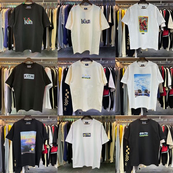 Kith Sky Picture Impred Fashion T-shirts Kith mass feminino casal camisetas de streetwear de verão hip hop respirável moletons kith Brand Luxury t camisetas