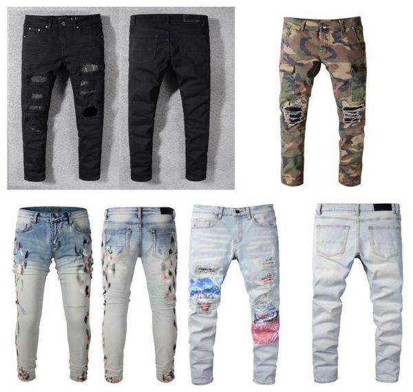 Novos homens039s jeans preto calças jeans skinny rasgado estiramento fino oeste hip hop swag denim motocicleta motociclista moda lavado hiphop 1425798