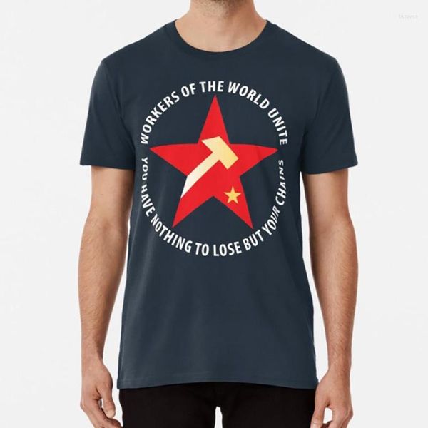 T-shirt da uomo Lavoratori della camicia stella rossa socialista mondiale Unite il marxismo marxista Karl Marx Friedrich Engels Communst