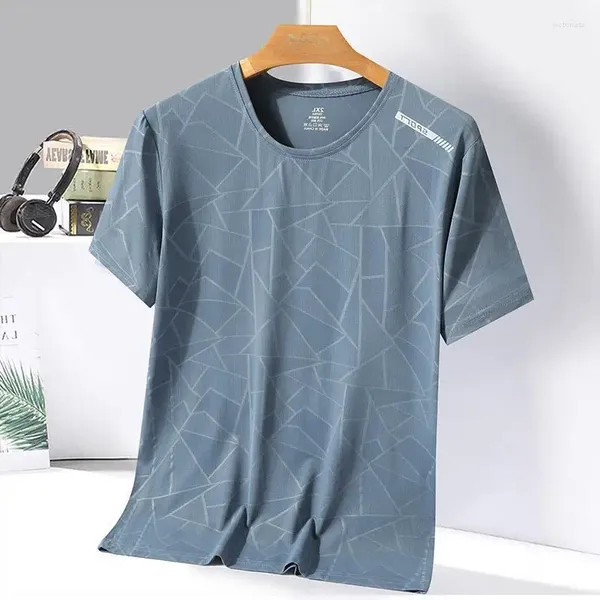 T-shirt da uomo T-shirt estiva a maniche corte in seta di ghiaccio per sport sottili e rilassati Mezza parte superiore con collo rotondo traspirante e ad asciugatura rapida