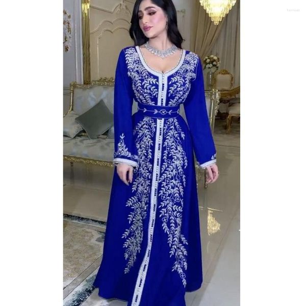 Abbigliamento etnico Eid Ramadan Abito lungo Kaftan Fix Abaya musulmano Abito da donna a maniche lunghe a vita alta con strass Kraft Tan