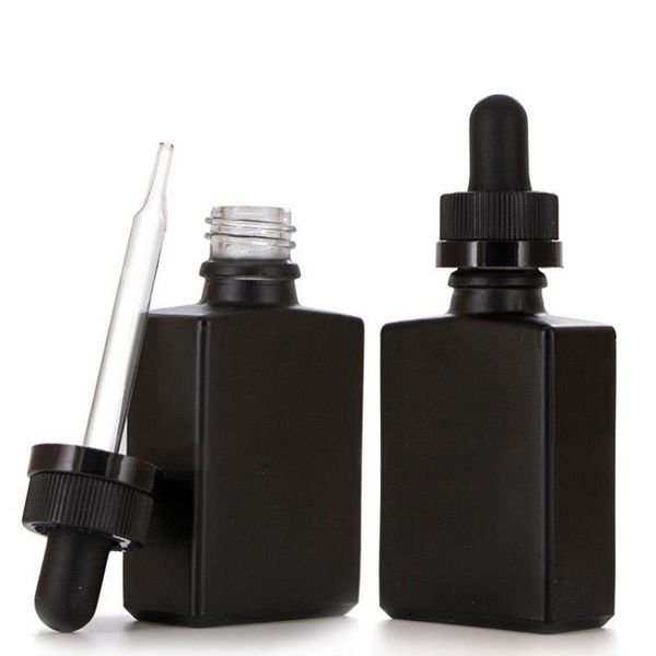 Bottiglie contagocce pipetta reagente liquido in vetro smerigliato nero da 30 ml Bottiglia quadrata di profumo di olio essenziale Bottiglie di olio di fumo e liquidi Unpsx