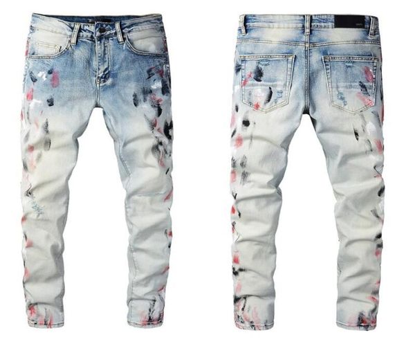 Kleding Jeans Heren Dames T-shirts Panterprint Legergroen Lang Distressed Katoen Konijn Stickerborduurwerk Slim Denim Recht B5036198