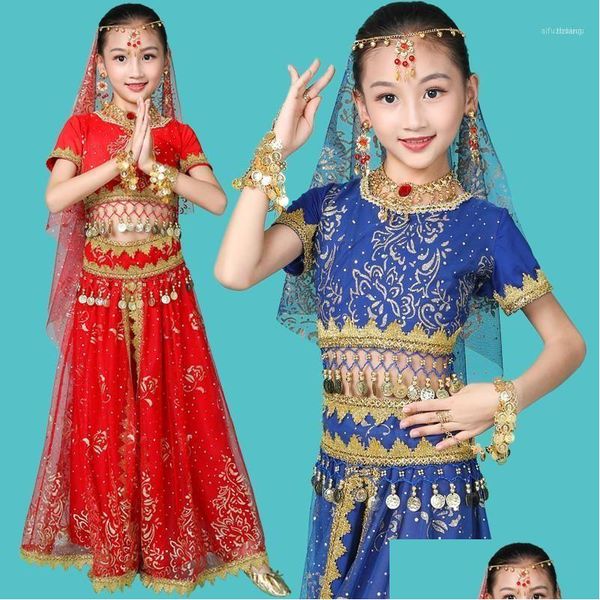 Bühnenkleidung Mädchen Bauchtanzkostüme Design Orientalische Kinderkleider Indien Bollywood Professionelles Outfit Kinder 4 Farbe11 Tropfen liefern Otbcq