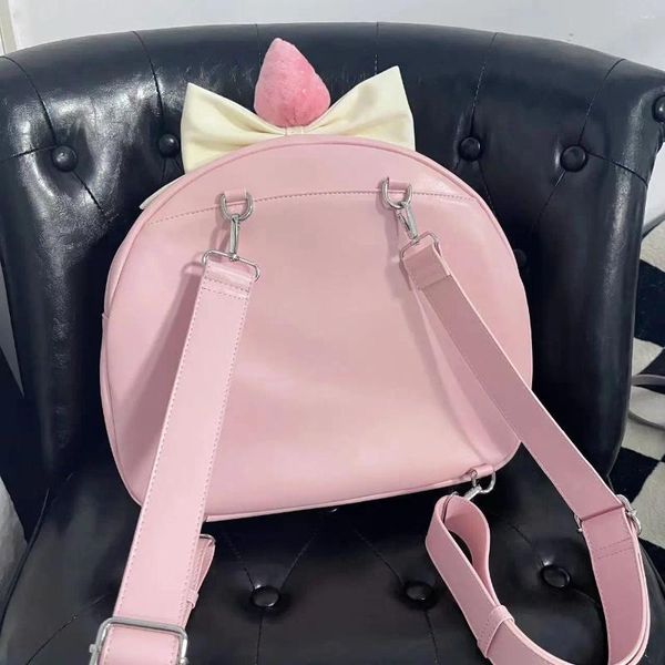 Okul Çantaları 2023 Tatlı Çilek Kek Pembe Lolita Kawaii Sırt Çantası Yüksek Kapasiteli Tote Omuz Crossbody Çanta Kız İçin Sevimli Schoolbag Hediyesi