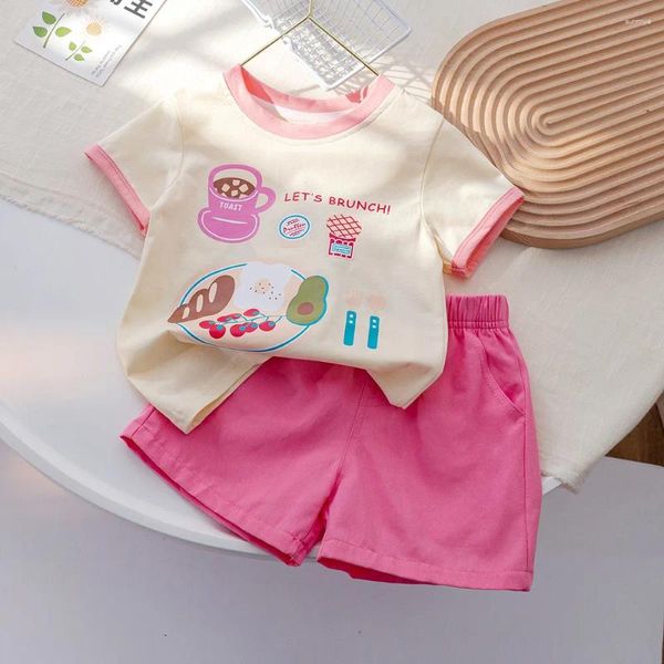 Kleidung Sets Nette Baby Mädchen Kleidung Sommer Cartoon Print Kurzarm T-shirts Rosa Shorts 2 stücke Kinder Casual Anzug Kinder 1-6Y