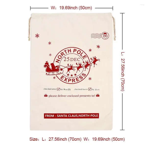 Decorações de Natal em branco Santa Sack Xmas Gift Bag Canvas com cordão para