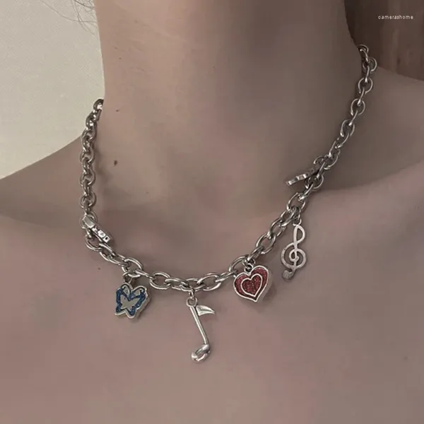 Ожерелья с подвесками U-Magical, винтажное ожерелье с асимметрией в виде бабочки и музыкальной ноты для женщин, стильное массивное ювелирное изделие в виде сердца с любовью
