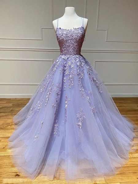 2024 Viola Lilla Pizzo Prom Abito Homecoming Scoop Cinghie Appliques Tulle Formale Festa di Compleanno Abito Abiti da Laurea Robe De Soiree