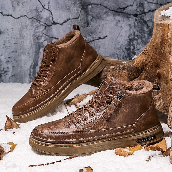 Botas homens inverno alta superior sapatos de couro moda algodão tornozelo negócios casual ao ar livre tênis masculinos 231128