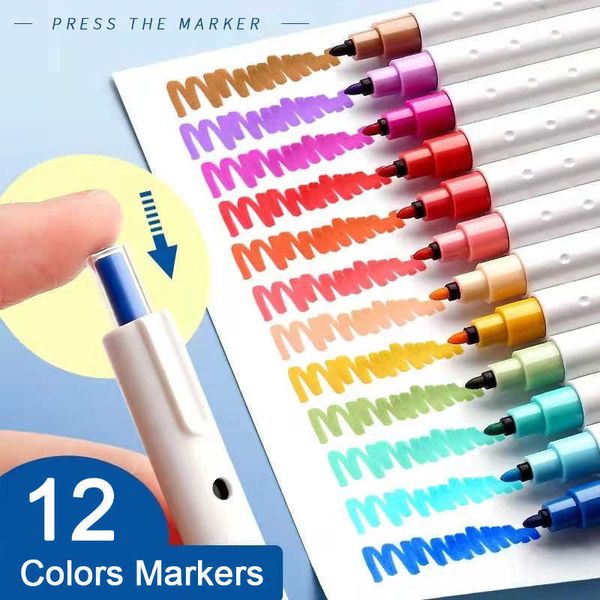 12pcswatercolor Brush S 12Colors Marcadores de aquarela retráteis Conjunto Desenho Desenho Fibra de caneta Dica Student Pintura de Manga Arte Escola Arte Canetas P230427