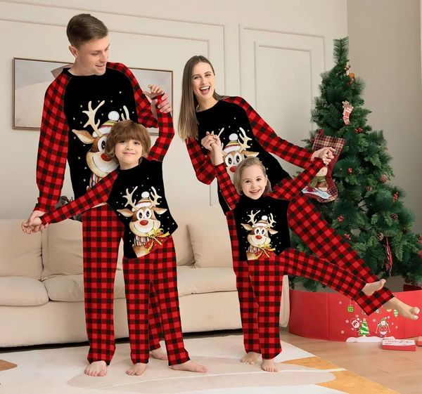 Passende Familien-Outfits, Weihnachts-Familien-Pyjama-Set, Mama, Papa, Kinder, Baby, passende Outfits, Elch-Druck, niedliche Nachtwäsche, Weihnachts-Familien-Look, Kleidungssets 231128