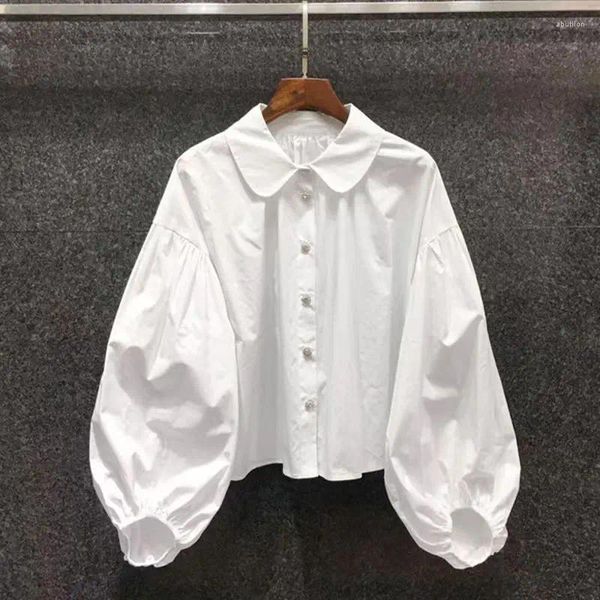 Frauen Blusen Französisch Vintage Revers Kragen Womne Blusas Weiß Langarm-shirt Weibliche 2023 Herbst Koreanische Chic Puff Hülse lose Kurze