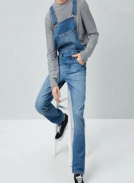 Men039s jeans vintage denim macacão masculino sólido magro uma peça comprimento total casual botão reto cinta calça bolsos pantalon ho3819878