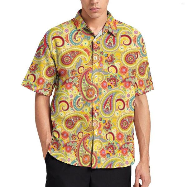 Herren Freizeithemden Trippy Hippie Print Vintage Paisley Beach Shirt Hawaii Neuheit Blusen Herren Grafik groß