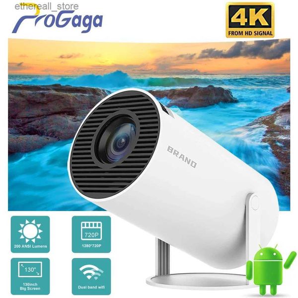 Projektörler Hy300 Mini Projektör 4K Android 11 WiFi6 BT5.0 1080P 1280*720p Ev Sineması TV Ekran Projectreur Dış Mekan Taşınabilir Işın Q231127