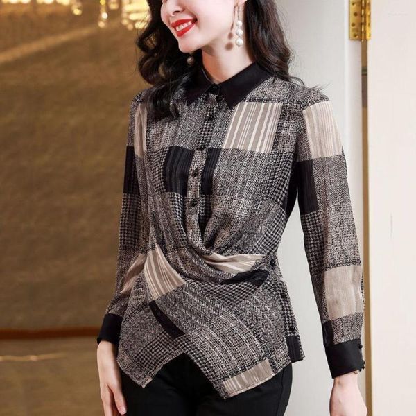 Blusas femininas 1pcs mulheres tops 2023 Spring moda moda chiffon tecido splicing stick primer camise